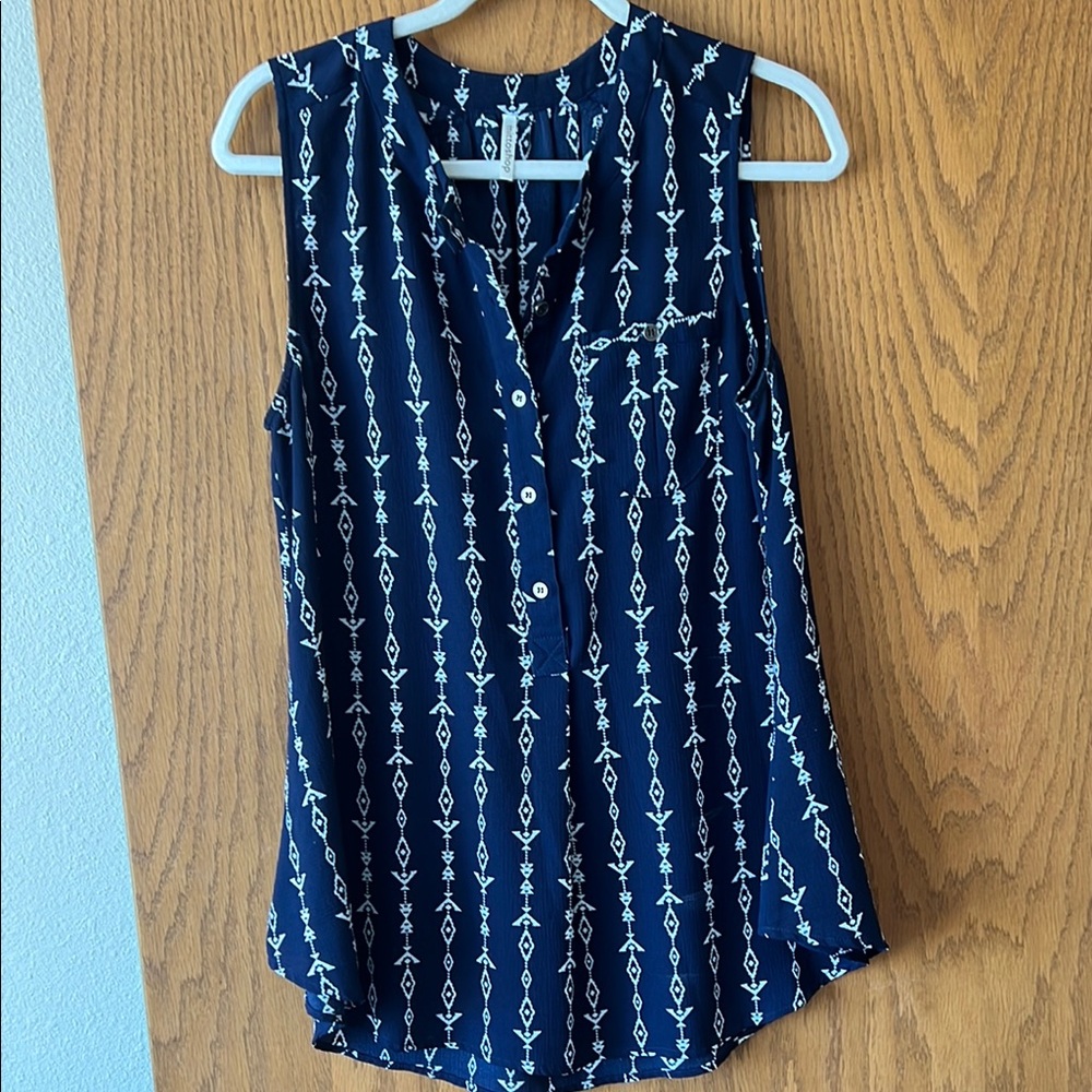 Blue and White Blouse with Buttoned Front